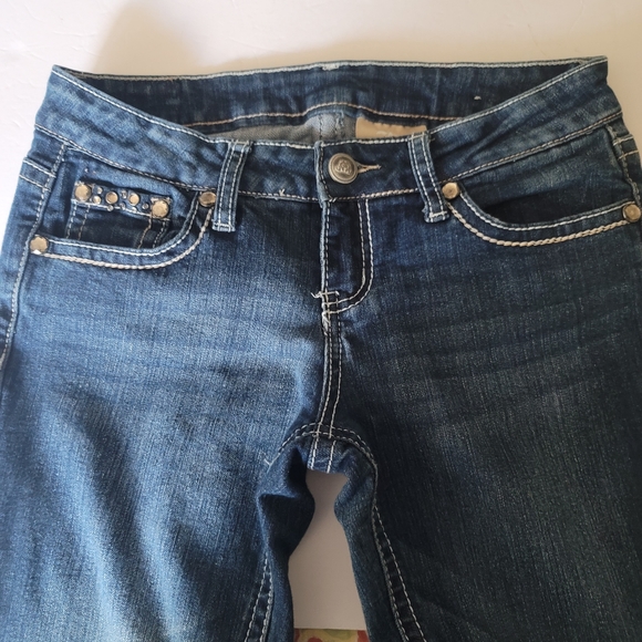 Red Camel skinny jeans size 7 juniors stretch embellished bling 30.5" inseam - Picture 3 of 11